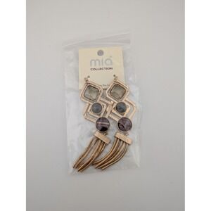 Mia Collection Statement Dangle Earrings‎ Gold Tone Geometric Drop Fringe New